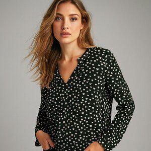 Gap Small Black White Heart Print Blouse Y2K 90s Romantic Casual Top Cottagecore